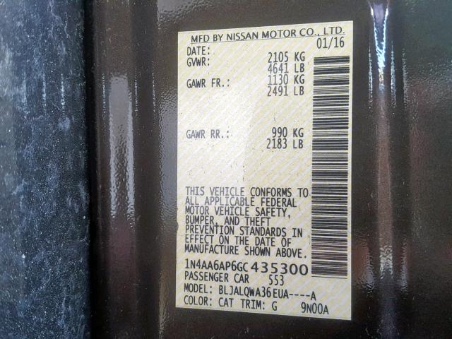 1N4AA6AP6GC435300 - 2016 NISSAN MAXIMA 3.5 BROWN photo 10