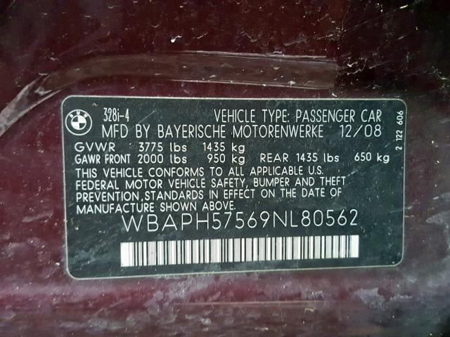 WBAPH57569NL80562 - 2009 BMW 328 I SULE PURPLE photo 10