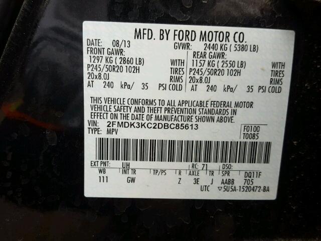 2FMDK3KC2DBC85613 - 2013 FORD EDGE LIMIT BLACK photo 10