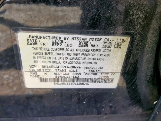 3N1AB61E37L628646 - 2007 NISSAN SENTRA 2.0 BLACK photo 10