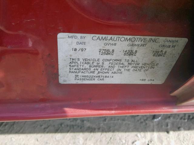 2C1MR522XW6718414 - 1998 CHEVROLET METRO LSI MAROON photo 10