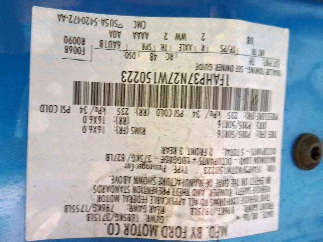 1FAHP37N27W150223 - 2007 FORD FOCUS ZX5 BLUE photo 10