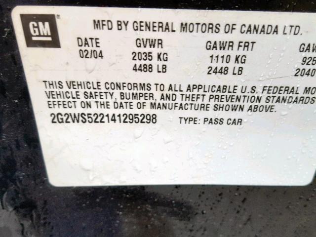 2G2WS522141295298 - 2004 PONTIAC GRAND PRIX 黑色 照片 10