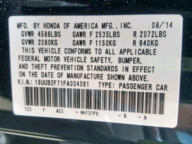 19UUB2F71FA004591 - 2015 ACURA TLX ADVANC BLACK photo 10