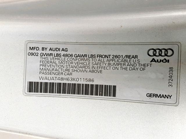 WAUAT48H63K011586 - 2003 AUDI A4 3.0 CAB SILVER photo 10