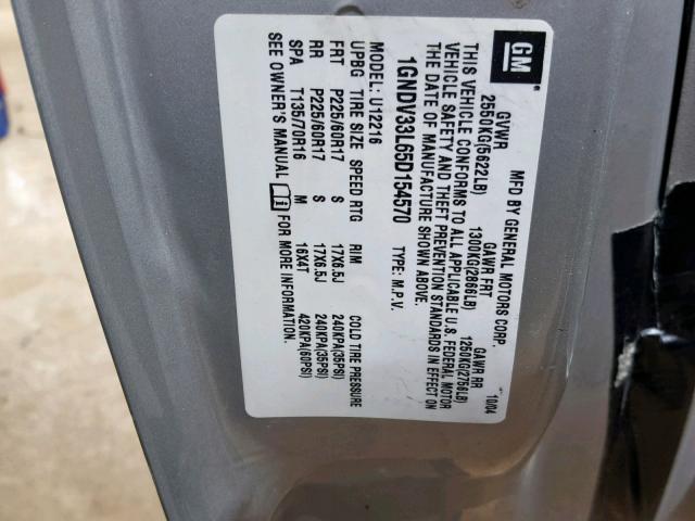 1GNDV33L65D154570 - 2005 CHEVROLET UPLANDER L 银色 照片 10