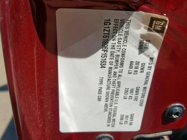 1G1ZT61896F151634 - 2006 CHEVROLET MALIBU MAX 勃艮第红 照片 10