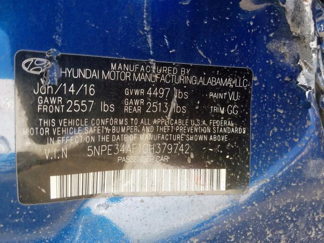 5NPE34AF1GH379742 - 2016 HYUNDAI SONATA SPORT  photo 10