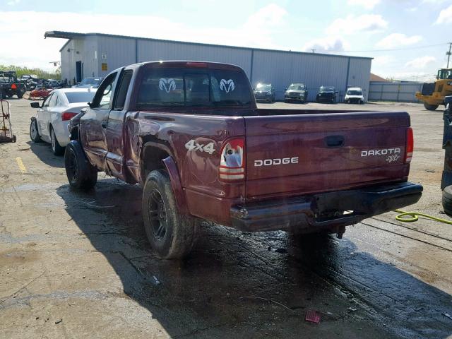 1D7HG12X73S200872 - 2003 DODGE DAKOTA SXT MAROON photo 3