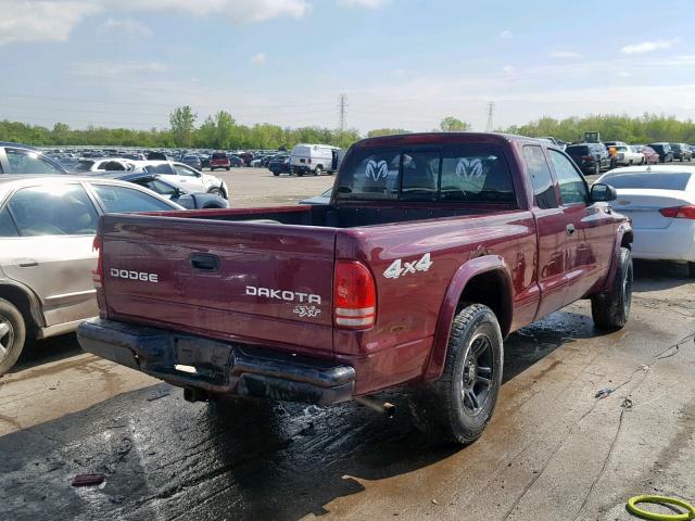 1D7HG12X73S200872 - 2003 DODGE DAKOTA SXT MAROON photo 4