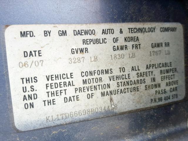 KL1TD66698B034428 - 2008 CHEVROLET AVEO BASE 蓝色 照片 10