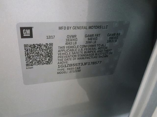 1G1ZB5ST3JF178577 - 2018 CHEVROLET MALIBU LS 银色 照片 10