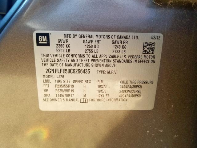 2GNFLFE50C6266436 - 2012 CHEVROLET EQUINOX LTZ  photo 10