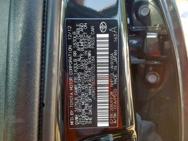 JTDKDTB3XD1032184 - 2013 TOYOTA PRIUS C BLACK photo 10