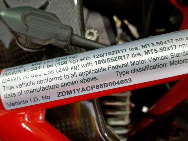 ZDM1YACP88B004653 - 2008 DUCATI HYPERMOTAR RED photo 10