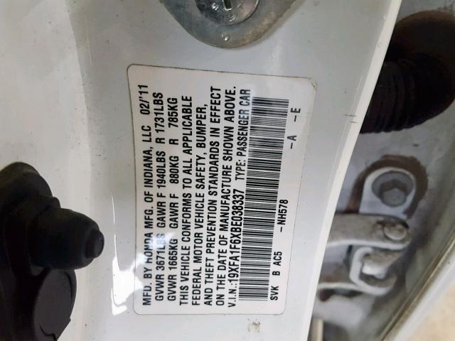 19XFA1F6XBE038337 - 2011 HONDA CIVIC LX-S Ağ foto 10