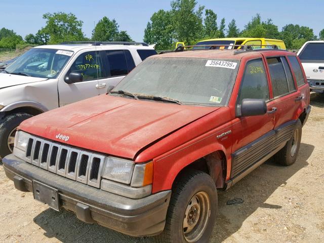 1J4GZ58Y8PC683161 - 1993 JEEP GRAND CHER RED photo 2