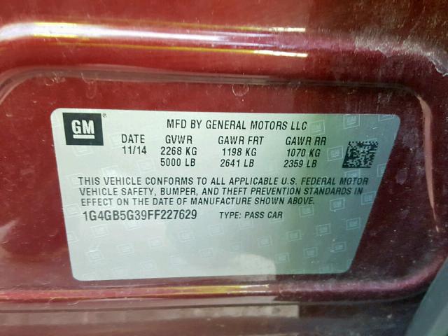 1G4GB5G39FF227629 - 2015 BUICK LACROSSE RED photo 10