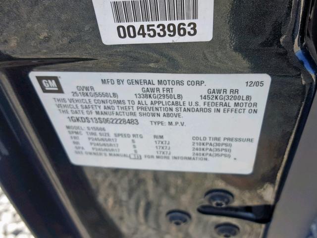 1GKDS13S062228483 - 2006 GMC ENVOY GRAY photo 10