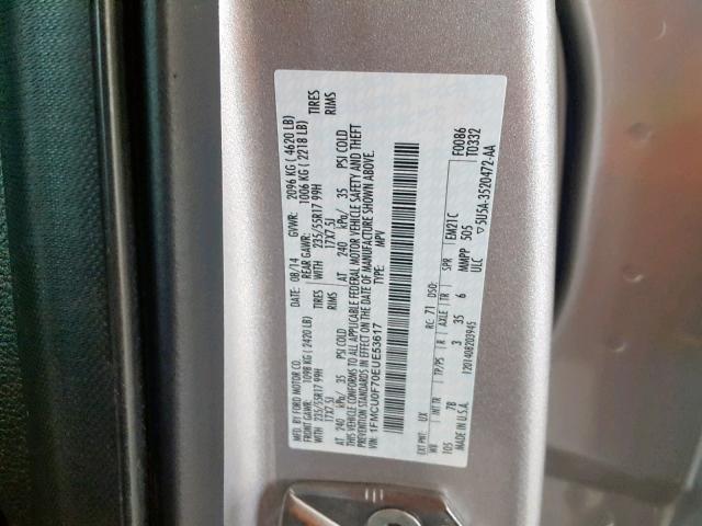 1FMCU0F70EUE53617 - 2014 FORD ESCAPE S SILVER photo 10