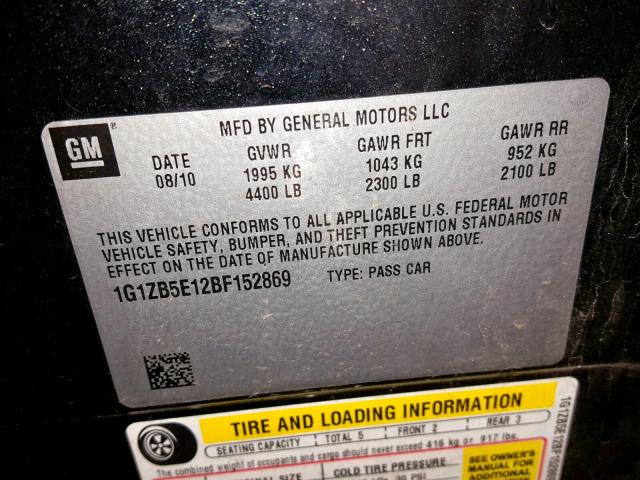 1G1ZB5E12BF152869 - 2011 CHEVROLET MALIBU LS BLACK photo 10