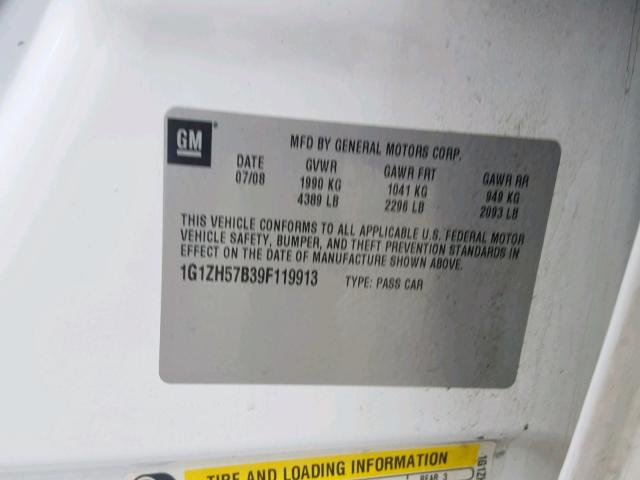 1G1ZH57B39F119913 - 2009 CHEVROLET MALIBU 1LT WHITE photo 10