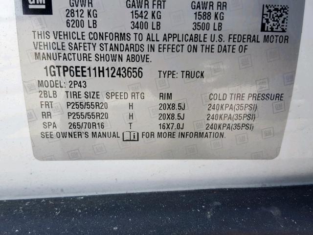 1GTP6EE11H1243656 - 2017 GMC CANYON DEN WHITE photo 10