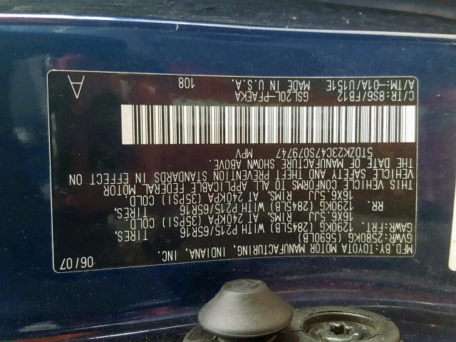 5TDZK23C47S079747 - 2007 TOYOTA SIENNA CE BLUE photo 10