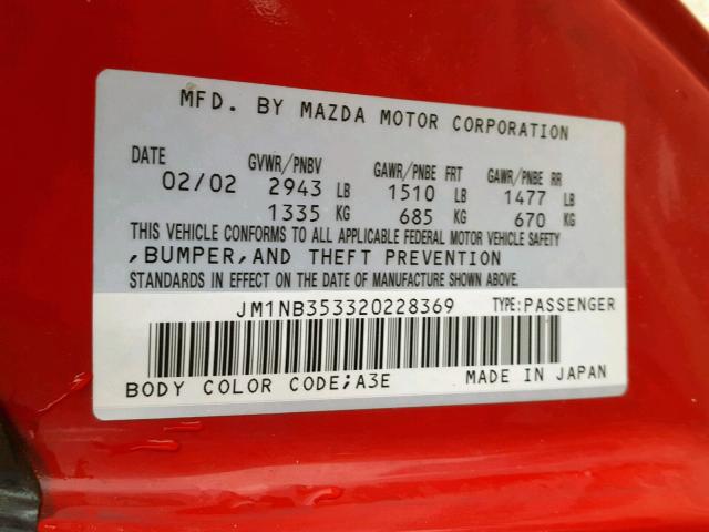 JM1NB353320228369 - 2002 MAZDA MX-5 MIATA RED photo 10