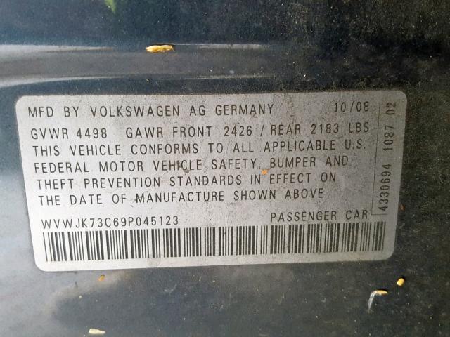 WVWJK73C69P045123 - 2009 VOLKSWAGEN PASSAT TUR GRAY photo 10