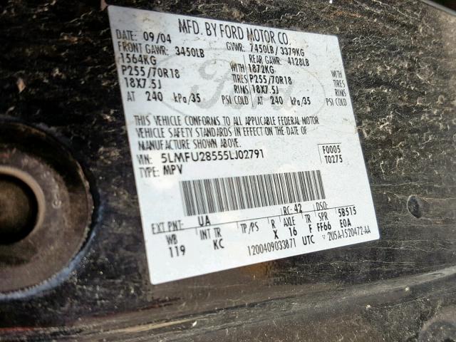 5LMFU28555LJ02791 - 2005 LINCOLN NAVIGATOR 黑色 照片 10