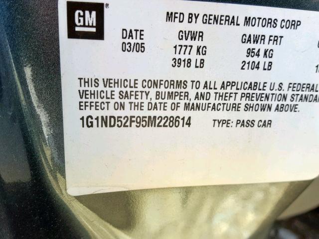 1G1ND52F95M228614 - 2005 CHEVROLET CLASSIC GRAY photo 10