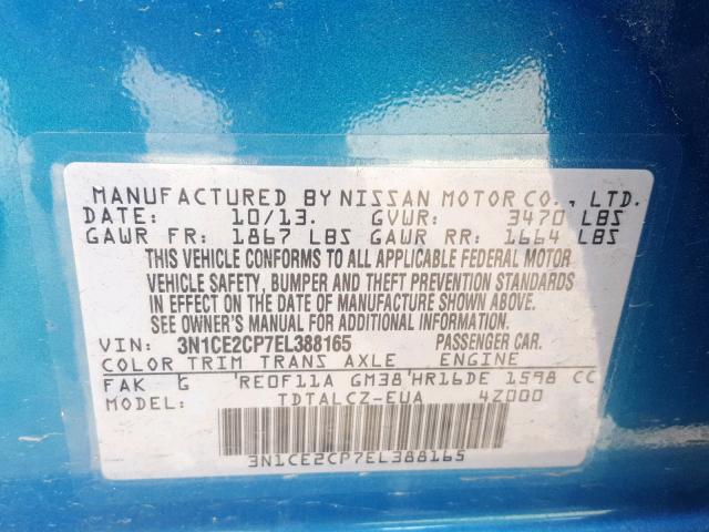 3N1CE2CP7EL388165 - 2014 NISSAN VERSA NOTE BLUE photo 10