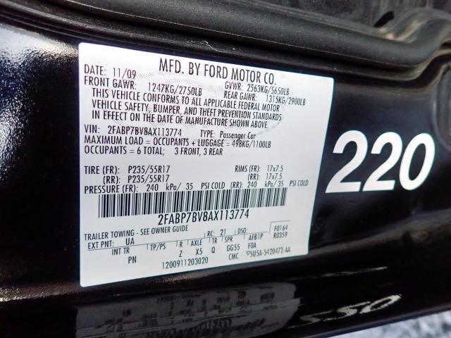 2FABP7BV8AX113774 - 2010 FORD CROWN VICT BLACK photo 10