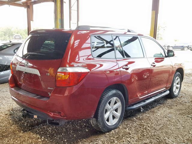 JTEES41A782082139 - 2008 TOYOTA HIGHLANDER MAROON photo 4