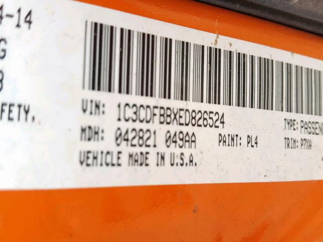 1C3CDFBBXED826524 - 2014 DODGE DART SXT ORANGE photo 10