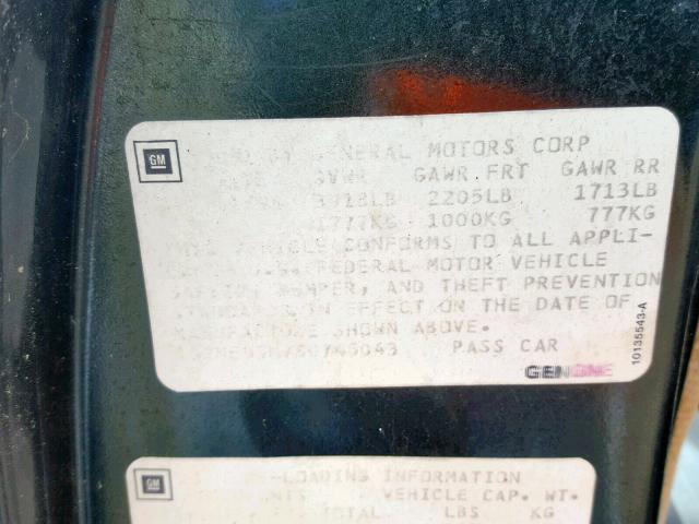 1G2NE55M7SC745043 - 1995 PONTIAC GRAND AM S GREEN photo 10