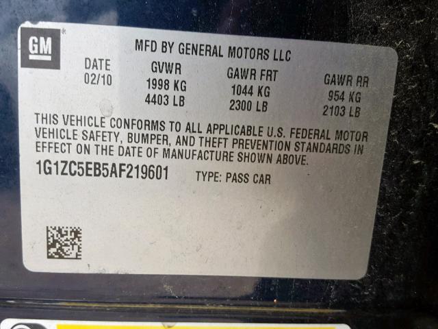 1G1ZC5EB5AF219601 - 2010 CHEVROLET MALIBU 1LT BLUE photo 10