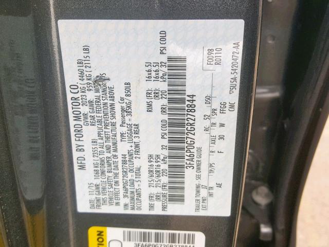 3FA6P0G72GR278844 - 2016 FORD FUSION S CHARCOAL photo 10