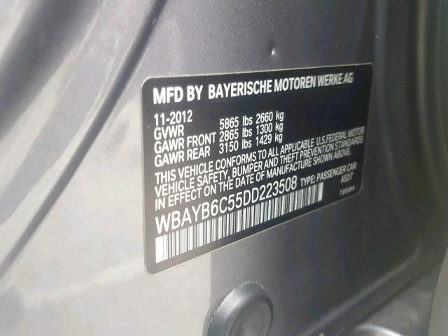 WBAYB6C55DD223508 - 2013 BMW 750 XI CHARCOAL photo 10
