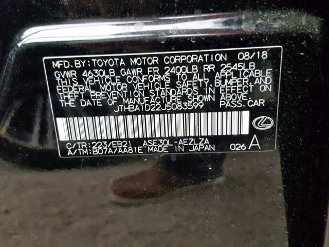 JTHBA1D22J5083599 - 2018 LEXUS IS 300 BLACK photo 10