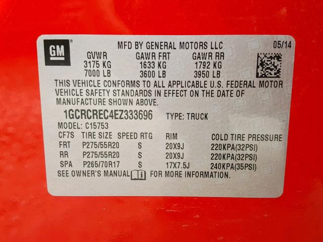 1GCRCREC4EZ333696 - 2014 CHEVROLET SILVERADO RED photo 10