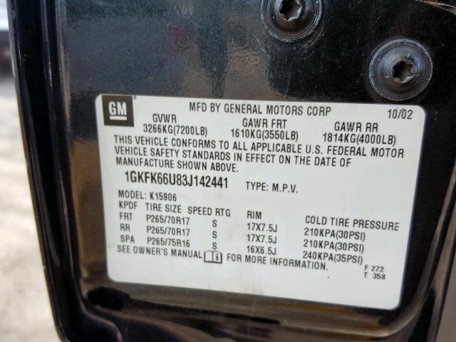 1GKFK66U83J142441 - 2003 GMC YUKON XL D BLACK photo 10