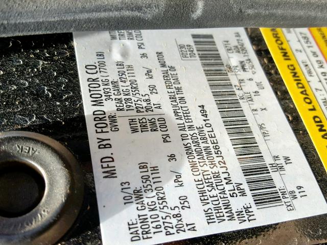 5LMJJ2J56EEL01494 - 2014 LINCOLN NAVIGATOR 黑色 照片 10