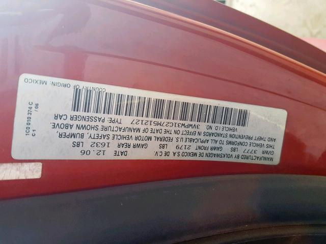 3VWPW31C27M512127 - 2007 VOLKSWAGEN NEW BEETLE წითელი ფოტო 10