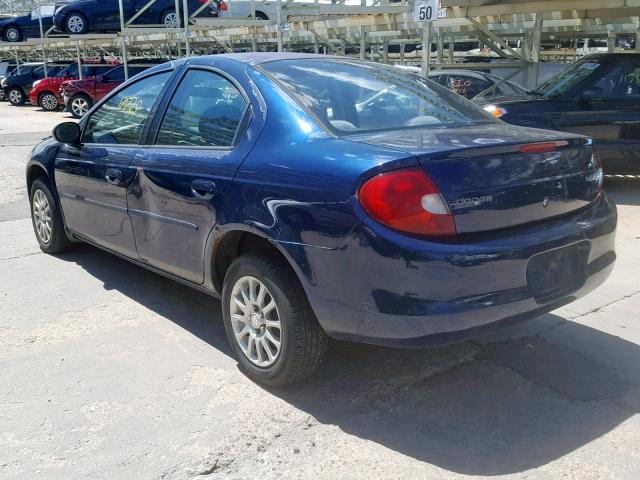 1B3ES16C12D550554 - 2002 DODGE NEON S BLUE photo 3