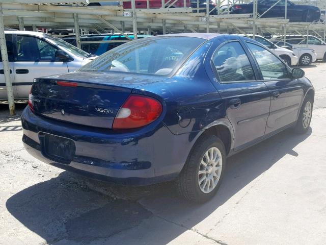 1B3ES16C12D550554 - 2002 DODGE NEON S BLUE photo 4