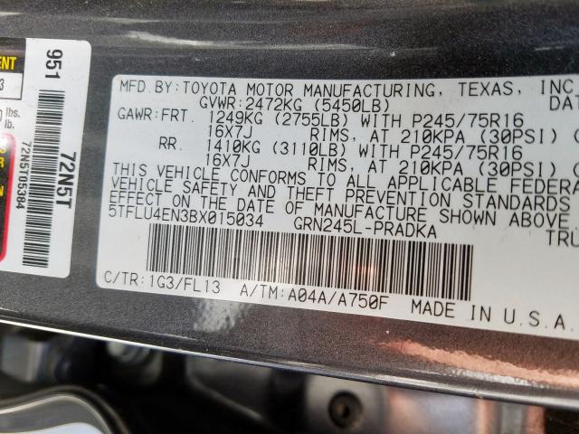 5TFLU4EN3BX015034 - 2011 TOYOTA TACOMA DOUBLE CAB  照片 10