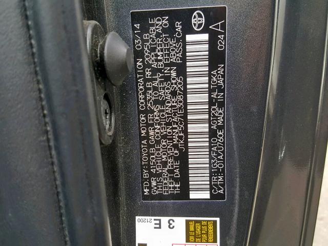 JTKJF5C71E3087205 - 2014 TOYOTA SCION TC გრაფიტი ფოტო 10