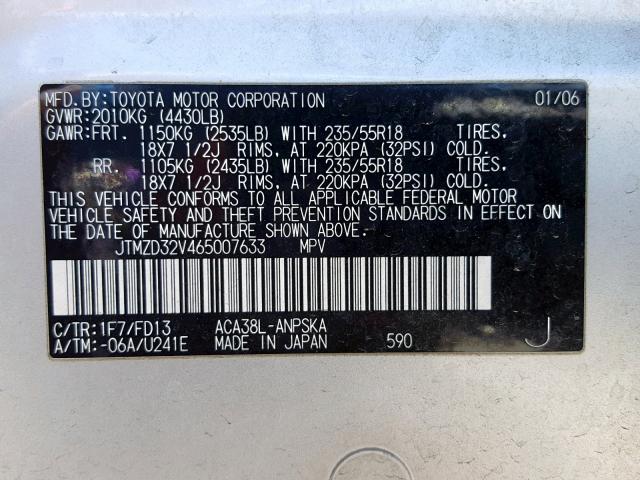 JTMZD32V465007633 - 2006 TOYOTA RAV4 SPORT SILVER photo 10